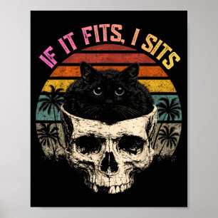 Poster Se Couber Eu Sento Caveira de Gato Preto Meme Mini