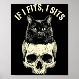 Poster Se couber eu sento caveira de gato preto minimalis