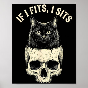 Poster Se Couber Sento Caveira de Gato Preto Minimalista
