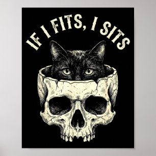 Poster Se couber sento crânio de gato preto meme minimali