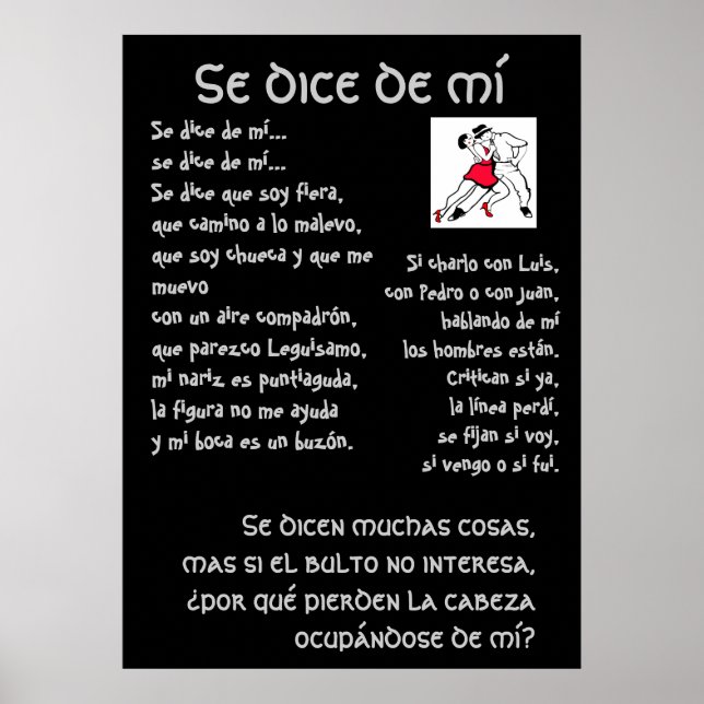 Póster Se dice de mi Lyrics Tango (Frente)