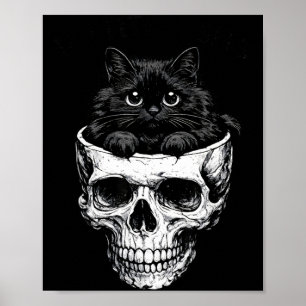 Poster Se serve senta caveira de gato preto gótico engraç
