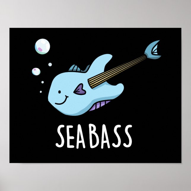 Poster Sea Bass Funny Bass Guitarra Peixe Escuro BG (Frente)