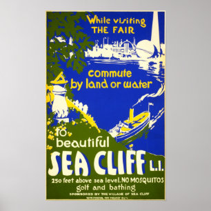 Póster Sea Cliff New York Vintage 1939 Viagem
