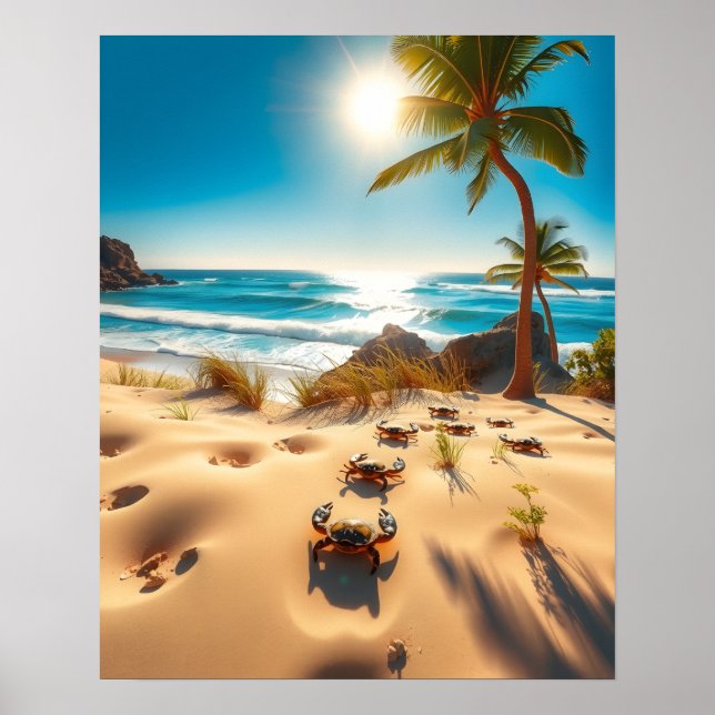 Poster Sea  Crabs on Tropical Beach – Serene Ocea (Frente)