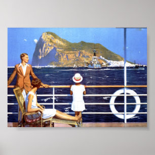 Poster Sea Ocean Cruise Viagem para Gibraltar Vintage