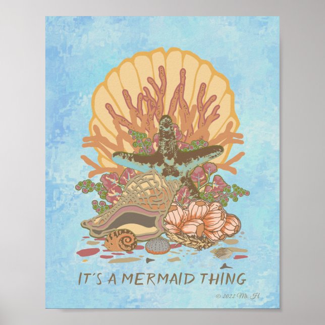 Poster Sea Shore Beach Vibe Teal and Purple (Frente)