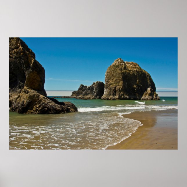 Poster Sea Stacks, baixa maré, Oceanside, Oregon, EUA (Frente)