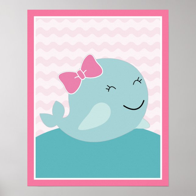 Poster Sea Sweeties Menina Sealife Rosa - Arte de Baleia  (Frente)