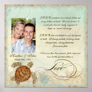 Póster Sea Turtle Coastal Beach - Casamento Personalizado
