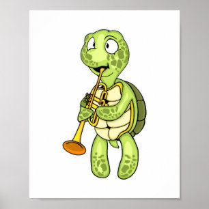 Poster Sea Turtle Jogador de Trompete Kids Music Orchestr
