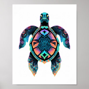 Poster Sea Turtle Mandala Sea Ocean Trabalho de arte boho