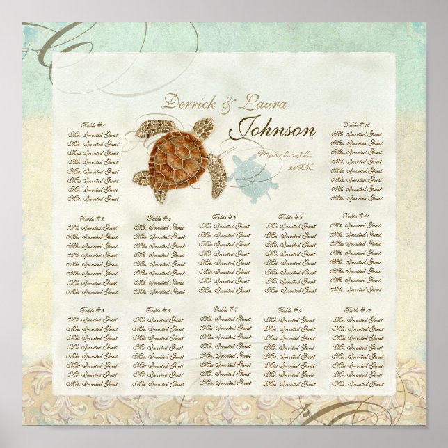 Póster Sea Turtle Modern Coaster Ocean Beach Swirls Estil (Frente)