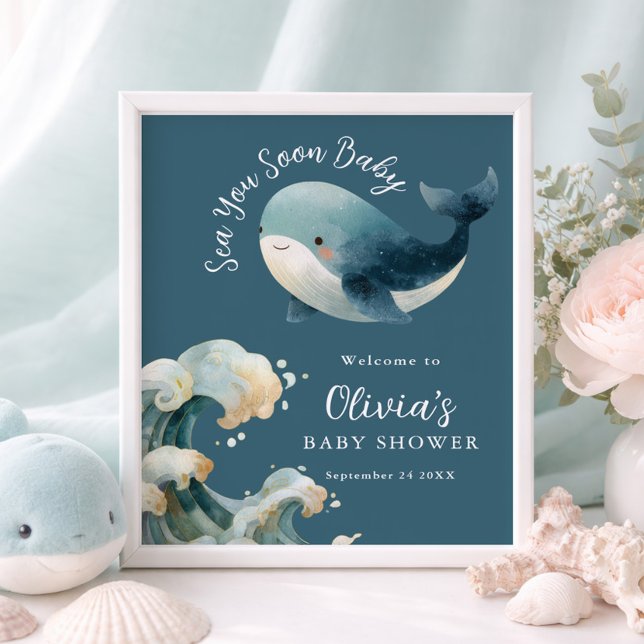 Poster Sea You Soon Whale Baby Shower Cards Gifts Sign (Criador carregado)