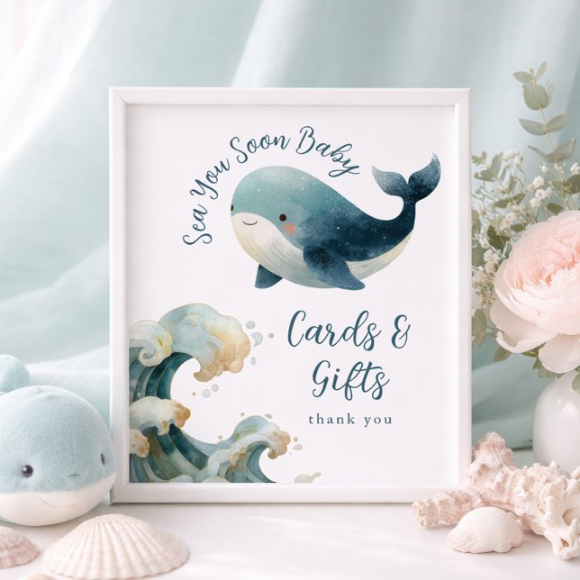 Poster Sea You Soon Whale Cards Gifts Baby Shower Sign (Criador carregado)