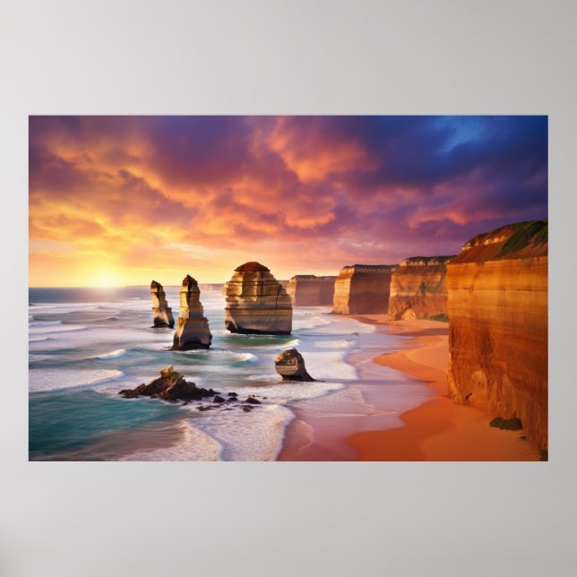 Poster Seacoast Dusk Serene Landscape Art (Frente)