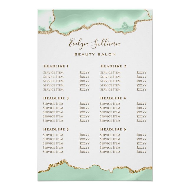 Póster Seafoam Green Agate Price List Glossy (Frente)