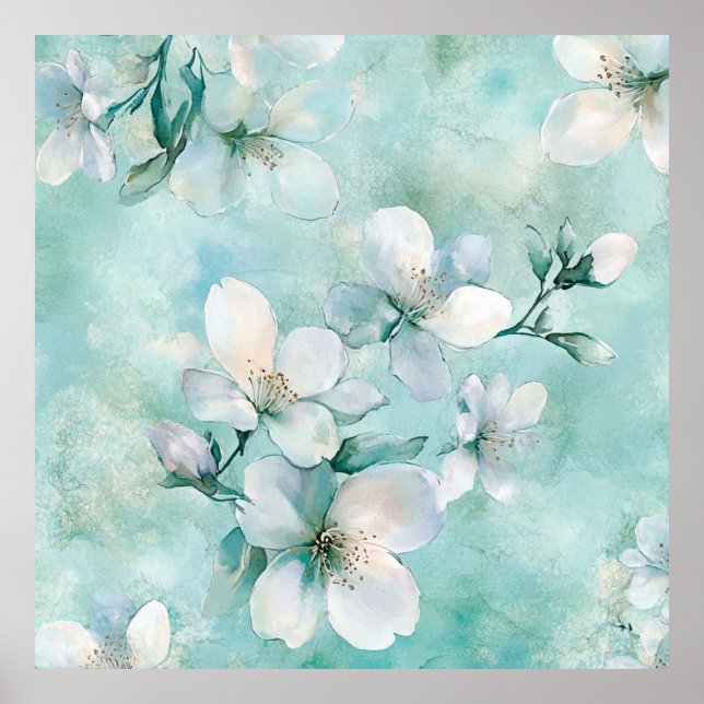 Poster Seafoam Green Floral Canvas Art (Frente)