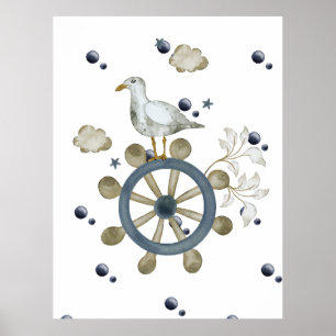 Poster Seagull Amarrando Uma Corrida