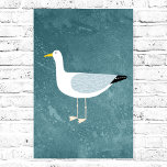 Poster Seagull em Permanente<br><div class="desc">Uma gaivota atada ao fundo do oceano verde. Perfeito para aqueles que amam pássaros sassos e a costa.</div>