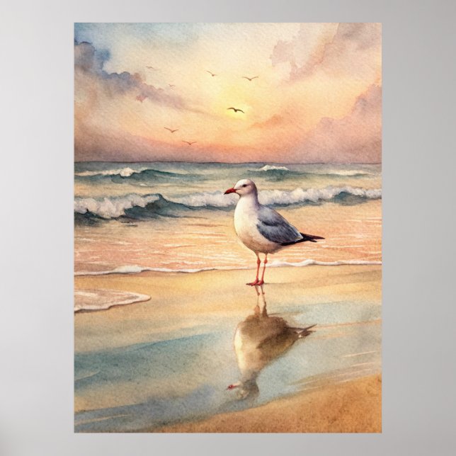 Poster Seagull em uma praia (Frente)
