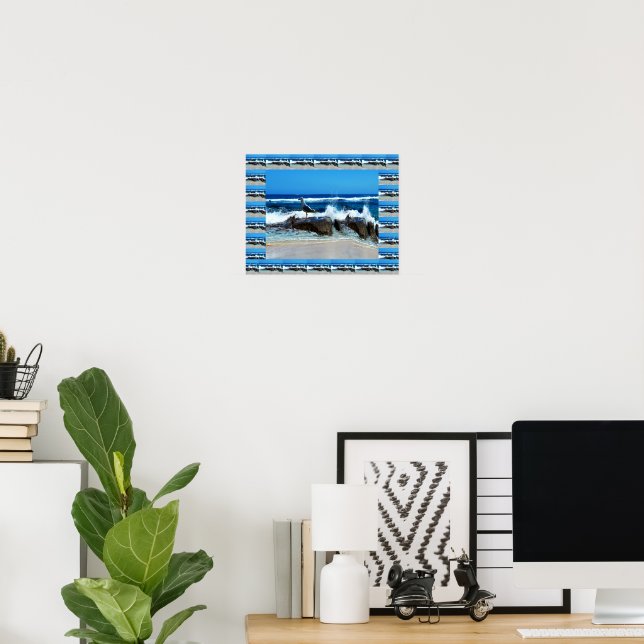 Poster Seagull Na Praia Em Rocks, (Escritório em casa)