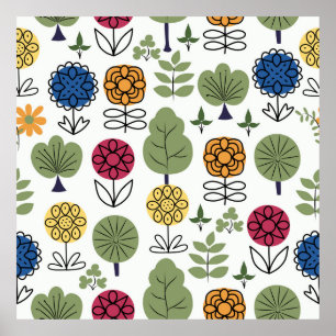 Poster Seamless cute pattern, nature in summer, abstract
