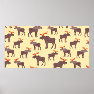 Poster Seamless elk pattern. Vintage watercolor moose sil