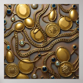Poster Seamless Embossed Gold Silver Fabric / Wallpaper
