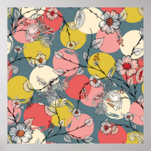 Poster Seamless flower pattern on backgroundfloral, patte