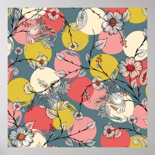 Poster Seamless flower pattern on backgroundfloral, patte (Frente)