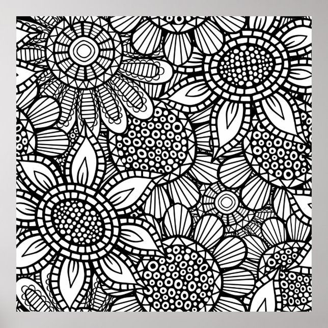 Poster Seamless Folk Art Floral Doodle Pattern (Frente)