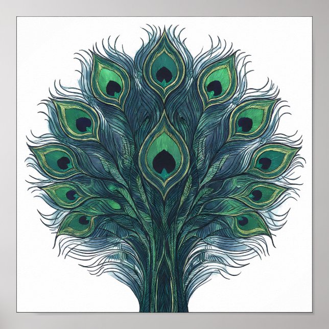 Poster Seamless High-Contrast Peacock Plume Pattern (Frente)