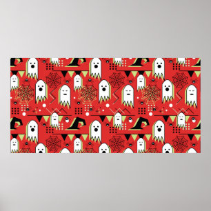 Poster Seamless memphis geometric of ghost for halloween