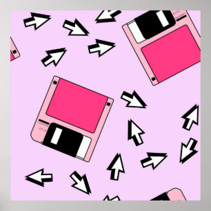 Poster Seamless pattern with colorful floppy disk in vapo