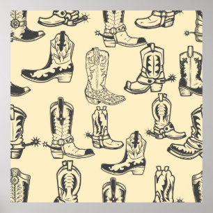 Poster Seamless pattern with cowboy boots. cowboy,cowgirl