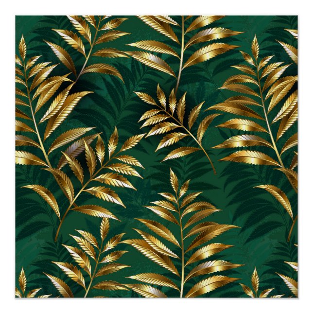 Póster Seamless pattern with golden ferns (Frente)