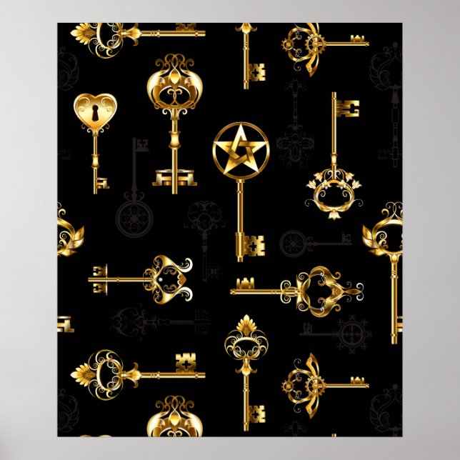 Poster Seamless Pattern with Golden Keys (Frente)