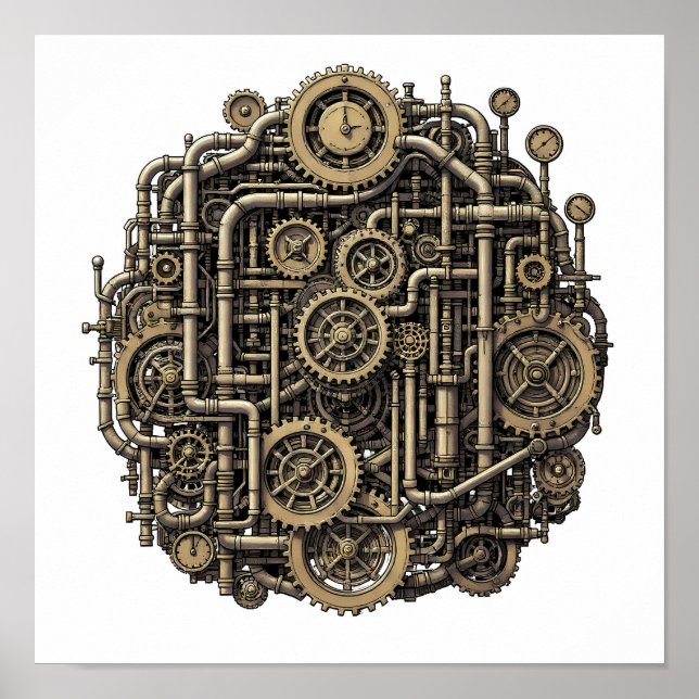Poster Seamless Steampunk Gear Pattern Fabric and Paper (Frente)