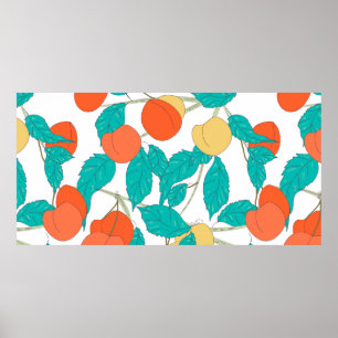 Poster Seamless texture with fruits and leafs