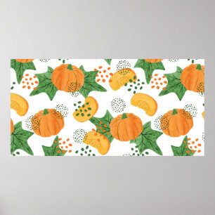 Poster Seamless vintage watercolor pumpkin pattern. Veget
