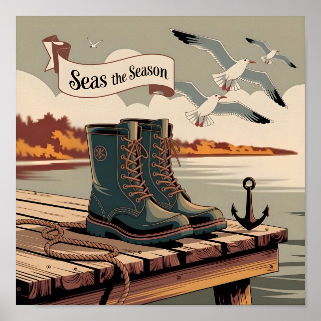 Poster Seas Season Vintage Maritime Banner Art (Frente)