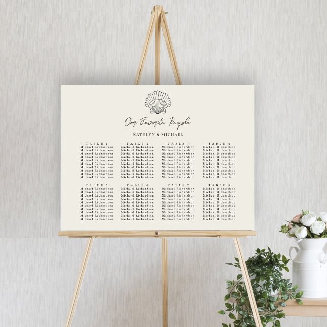 Poster Seashell Beach Ocean Weding 8 Mesa Seating Chart (Criador carregado)