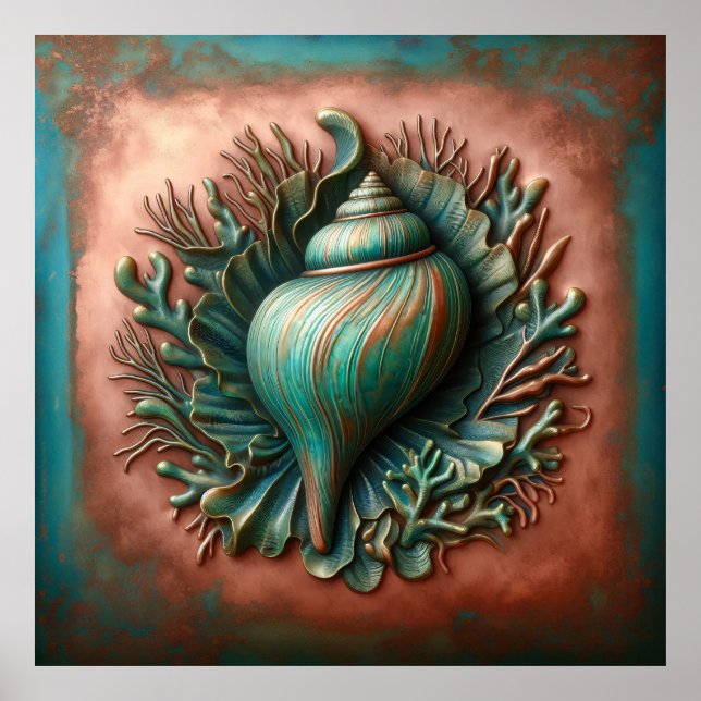 Poster Seashell Copper e Patina Beach House (Frente)