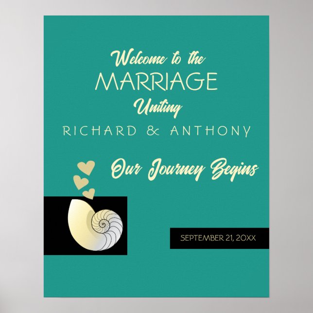 Poster Seashell e Hearts, Beach Wedding Welcome (Frente)