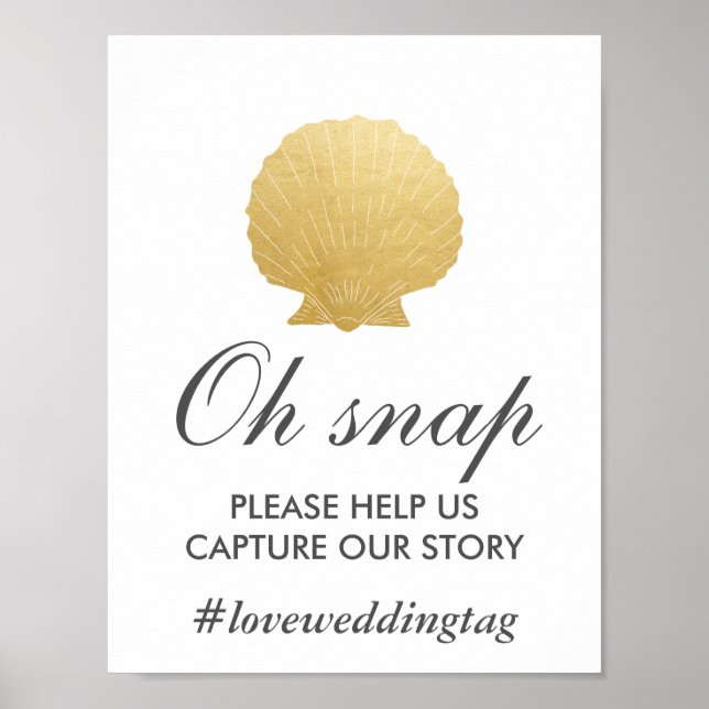 Poster Seashell Faux Gold Foil | Ocean Insta Sign (Frente)