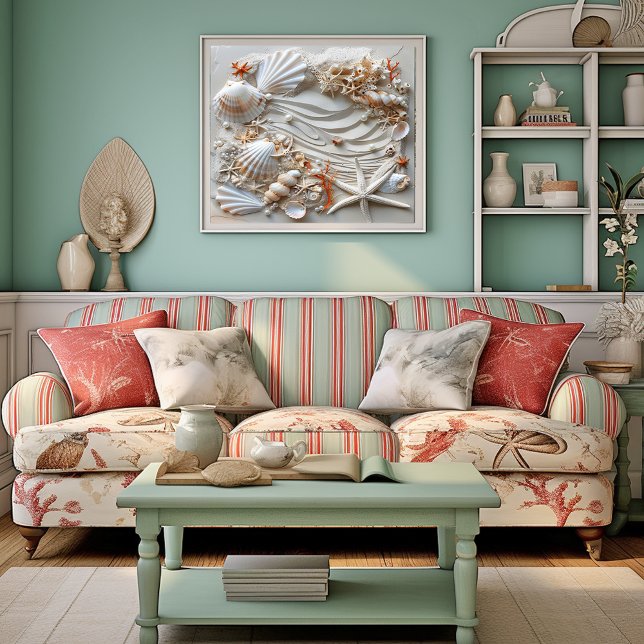 Poster Seashell Starfish Pearls Sand Beach Summer, (Criador carregado)