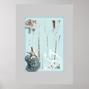 Póster Seashells azuis da estrela do mar do aqua de