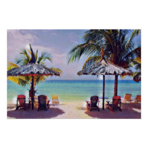 Póster Seashors, resort de praia tropical, pintura aquosa
