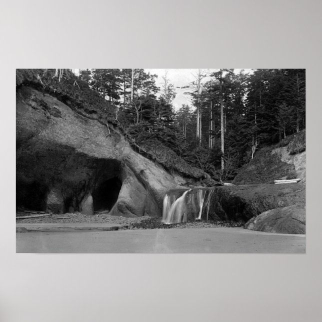 Póster Seaside, Oregon Waterfall perto de Hug Point (Frente)